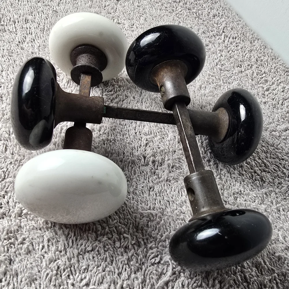 Vintage Black and White Door Knob Set